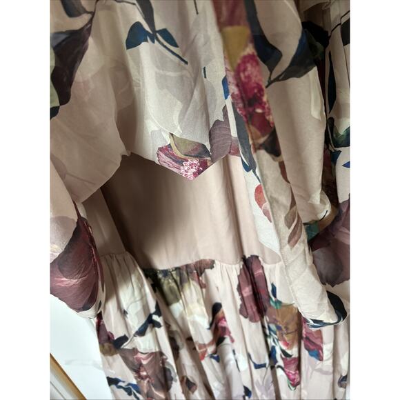 Trina Turk Kahlo Floral Print Silk Layered Maxi Dress Sleeveless XS Taupe Win - Picture 4 of 16